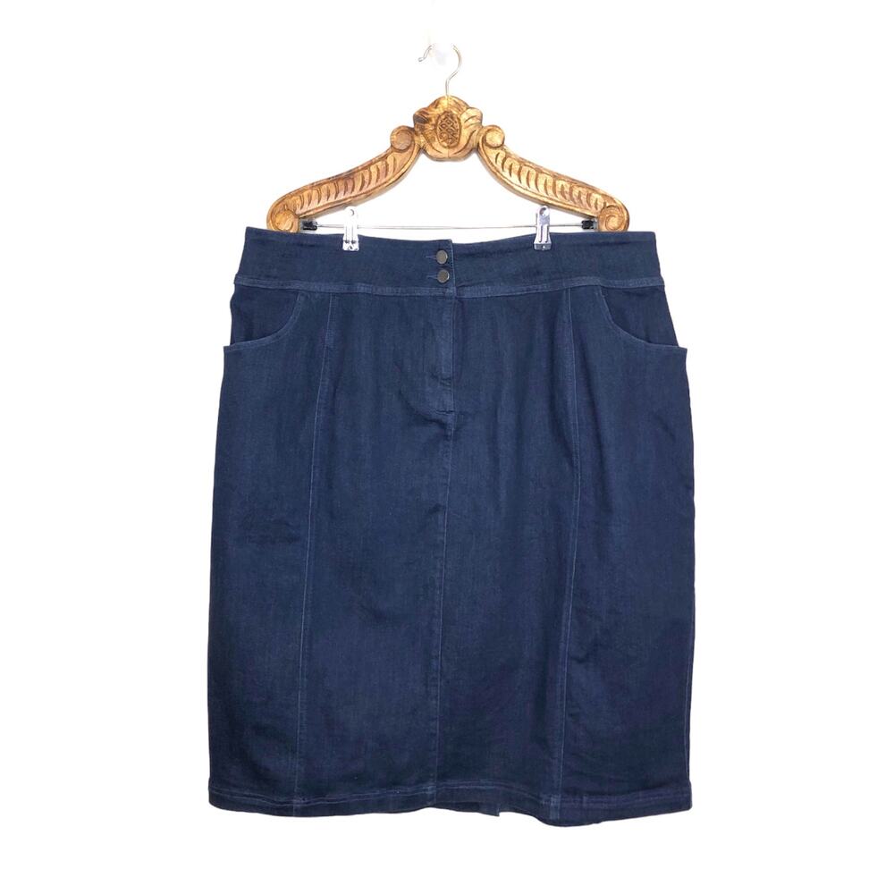 Universal Standard Denim Jean Skirt Dark Blue Back Vent Stretch